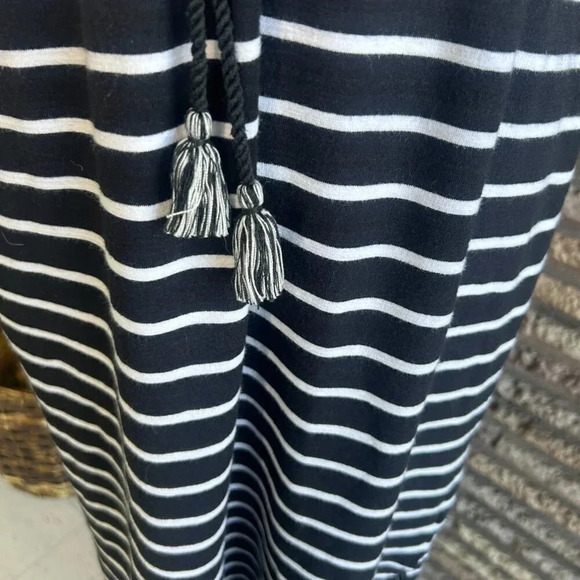 T by Talbots Navy Blue Stripes Casual T Shirt Dress Drawstring Waist Size Small - Picture 4 of 9